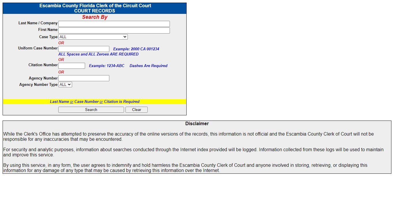 Escambia County Clerk of the Circuit Court Courtview